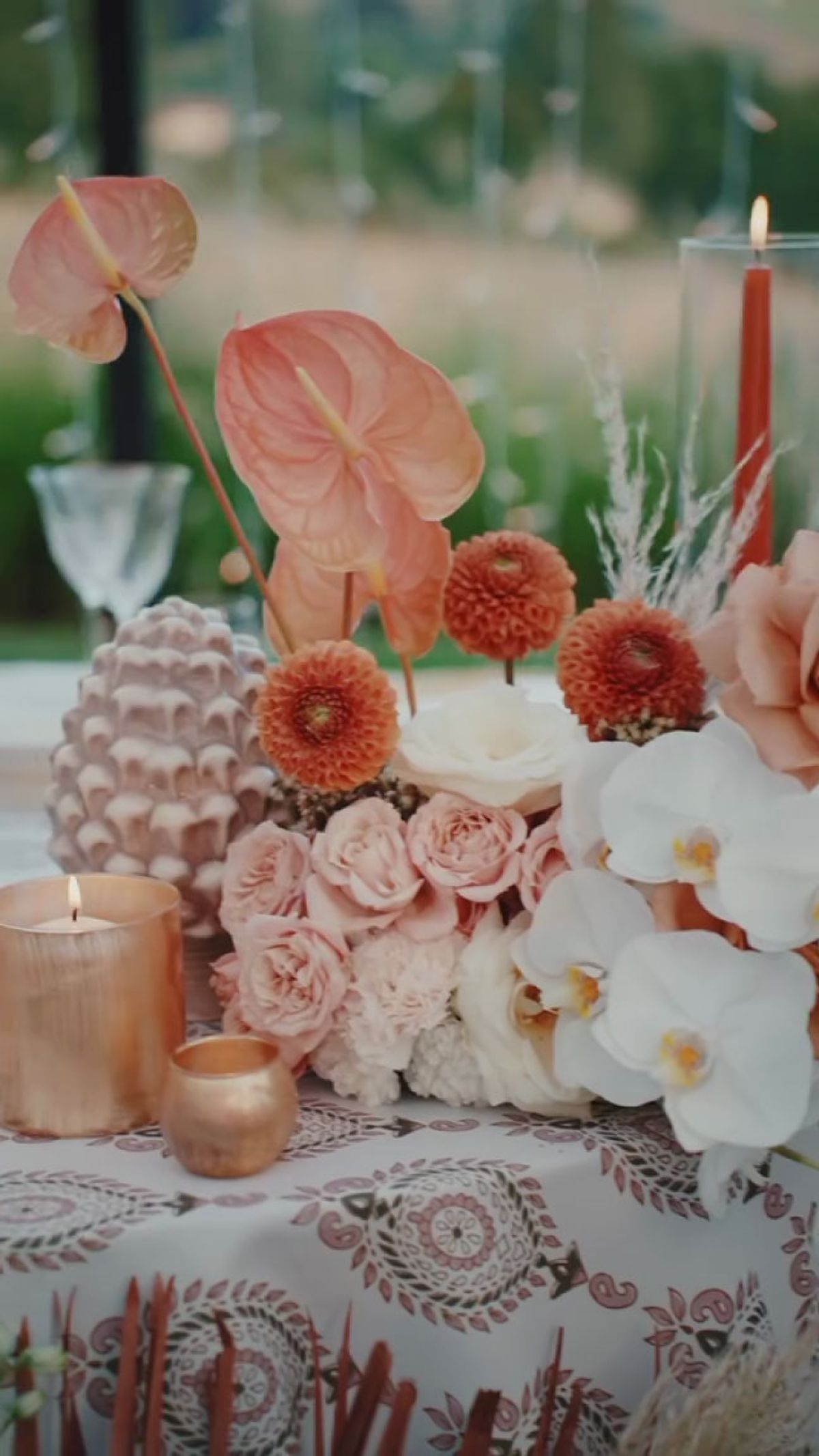 Addobbi floreali tavola terracotta e oro wedding Giardini Pergola Zeta Eventi Milano