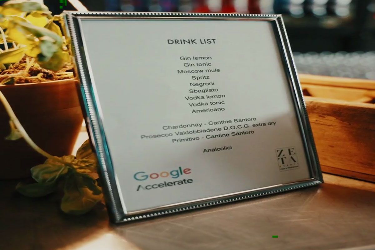 Menu della Drink List dell'open bar di Zeta Eventi per il Google Cloud Summit Day