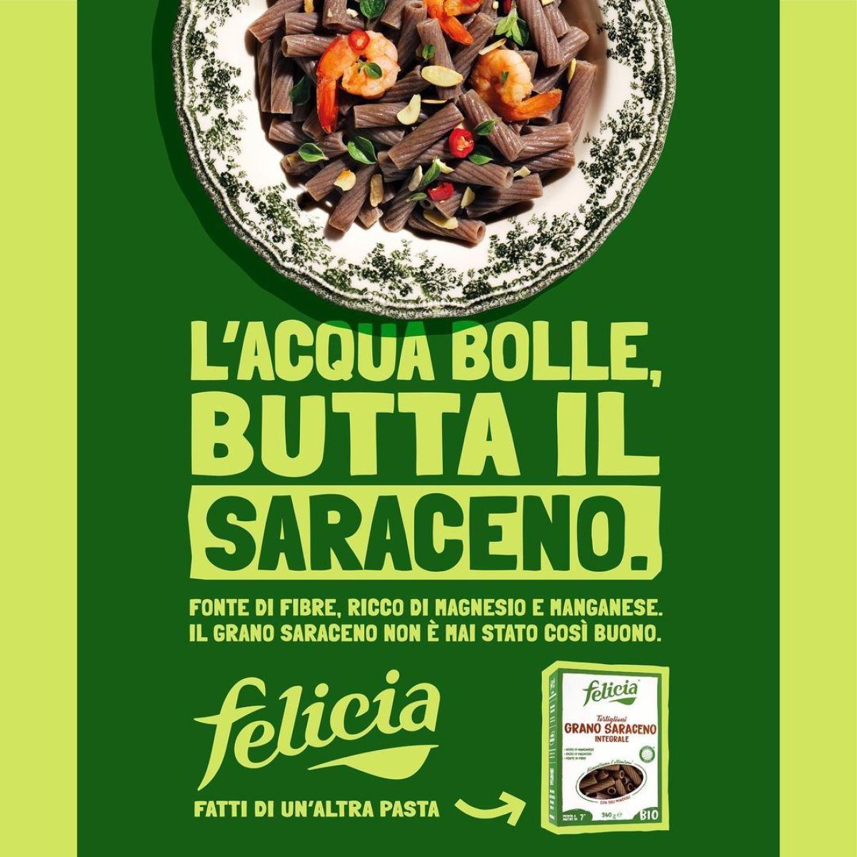 Locandina campagna Felicia per nuova pasta al grano saraceno