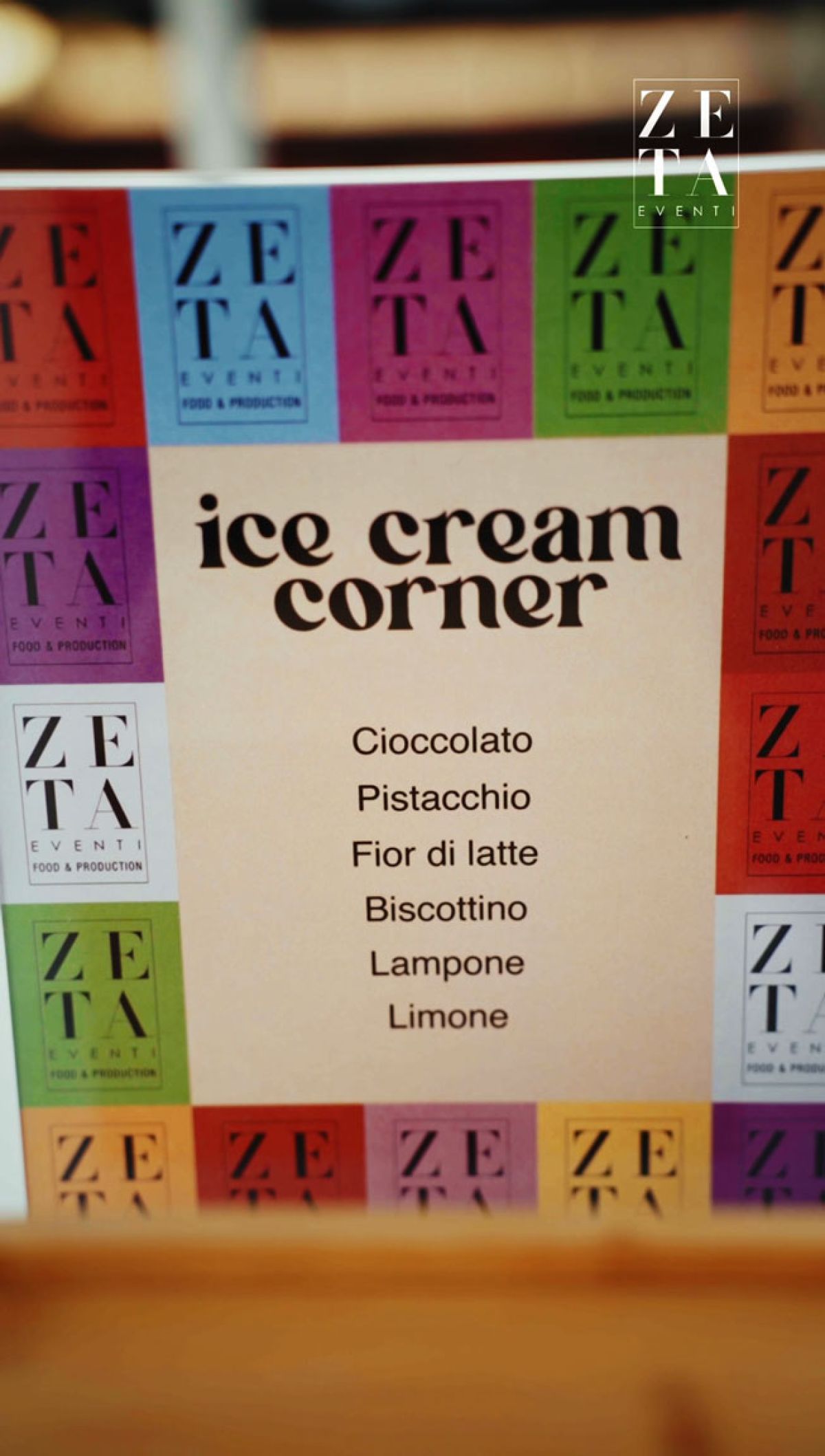 Lista gelati dell'Ice Cream Corner di Zeta Eventi al Prewedding di Simona Ventura e Giovanni Terzi a Milano