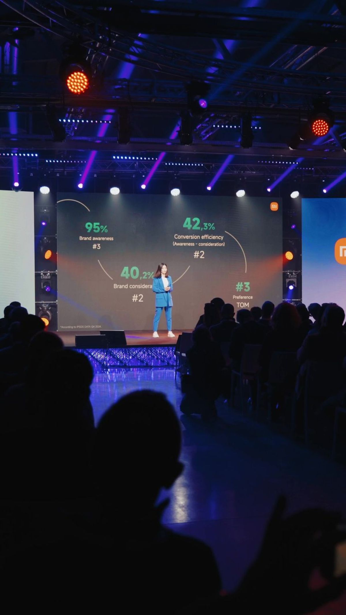 Il capo marketing di Xiaomi Italia Aria Yanan He presenta dal palco il nuovo Redme Note 14
