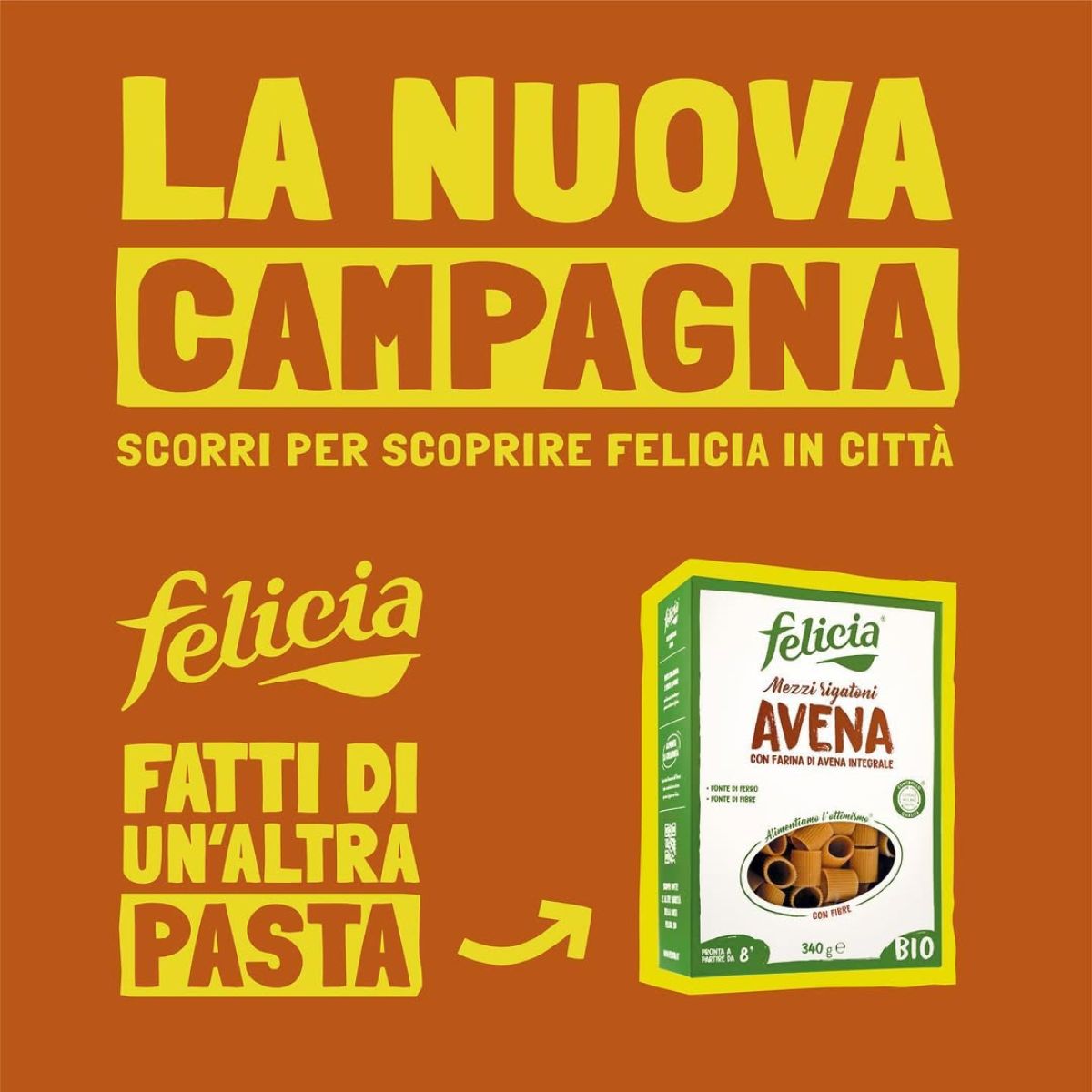 Locandina campagna Felicia per nuova pasta all'avena